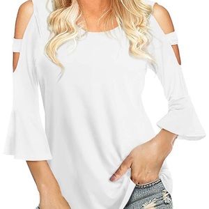U Neck Bell Sleeve Cold Shoulder Shirt 2X